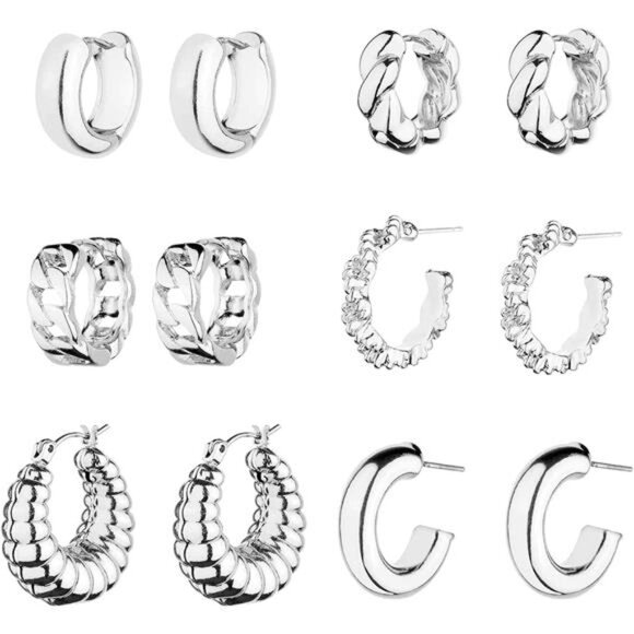 Chunky Hoop Earrings Set 14K Gold Hoop Earrings for Women Hypoallergenic - Picture 1 of 7